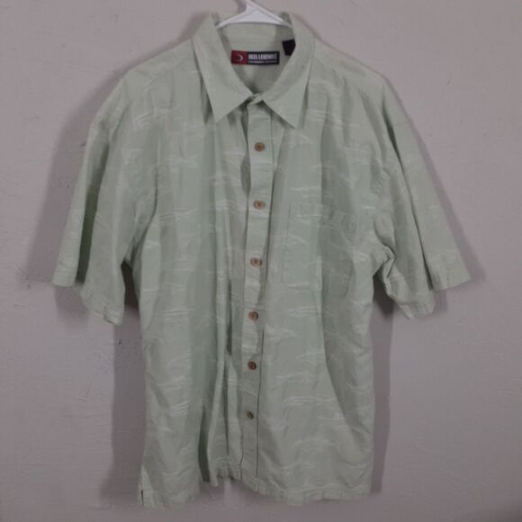Reel Legends Mens XL Green Fish Print Short Sleeve Hawaiian Shirt Button Up - Picture 1 of 12